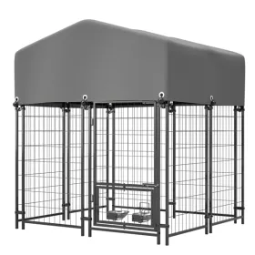 Outdoor Dog Kennel 4.23'x3.83'x4.83' With Roof, Heavy Duty Welded Wire Crate, All-Weather Protection & Safe Lock Design For Dogs And Pets