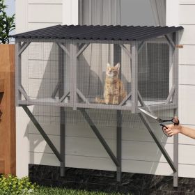 Cat Window Box, 43.3' Catio Outdoor Cat Enclosure With Bug Proof Net For Sunbathing, Napping & Viewing, Window Perch For Large Indoor Cats - All (Option: defaulttitle)
