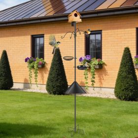 1Pc 94Inch Squirrel Proof Bird Feeder Pole Heavy-Duty Bird House Pole Outdoor Bird Feeding Station With 5 Adjustable Heights 4 Shepherd Hooks Top (Option: Black)
